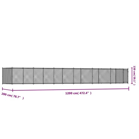 Hondenhok met deur 12x2x1,5 m gegalvaniseerd staal grijs 9