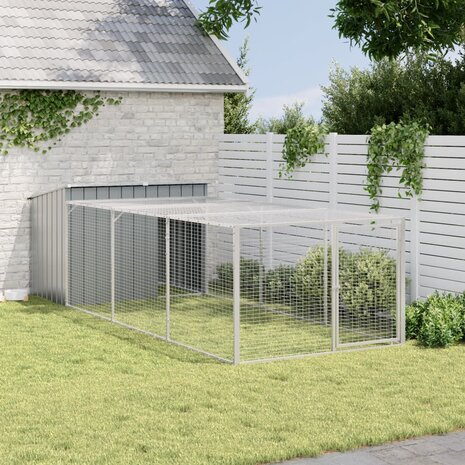 Hondenhok met ren 153x396x110 cm gegalvaniseerd staal antraciet 3