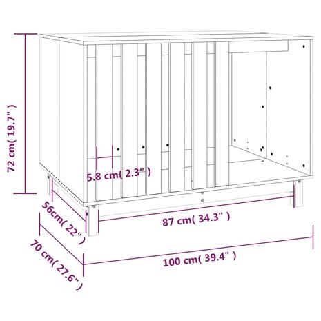 Hondenhok 100x70x72 cm massief grenenhout wit 8