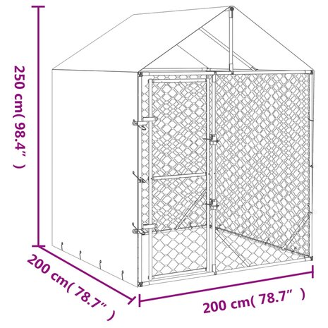 Hondenkennel met dak 2x2x2,5 m gegalvaniseerd staal zilver 5