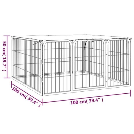 Hondenkennel 4 panelen 100x50 cm gepoedercoat staal zwart 6