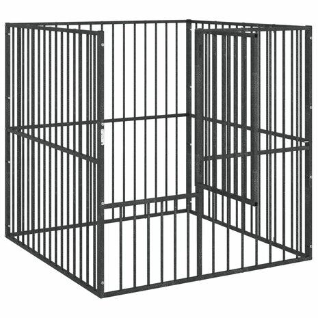 Hondenkennel 4 panelen gepoedercoat staal zwart 4