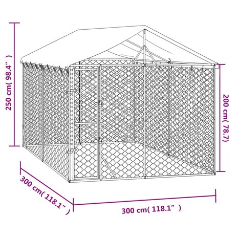 Hondenkennel met dak 3x3x2,5 m gegalvaniseerd staal zilverkleur 4