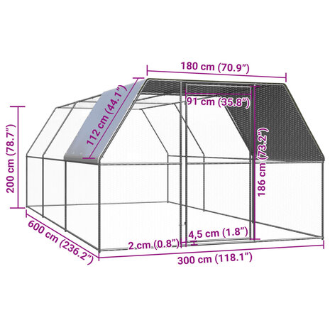 Kippenhok 3x6x2 m gegalvaniseerd staal 5