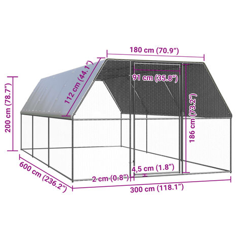 Buitenhok voor kippen 3x6x2 m gegalvaniseerd staal 5
