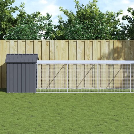 Kippenhok met ren 117x813x123 cm gegalvaniseerd staal antraciet 1