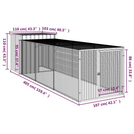 Kippenhok met ren 110x405x110 cm gegalvaniseerd staal antraciet 8