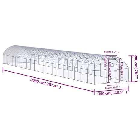 Kippenren 3x20x2 m gegalvaniseerd staal 7