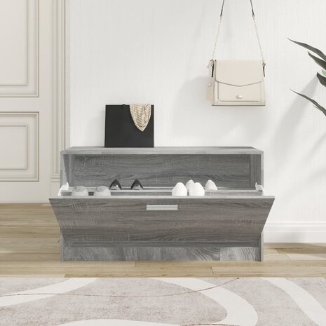 Schoenenbank 80x24x45 cm bewerkt hout grijs sonoma eikenkleur 3