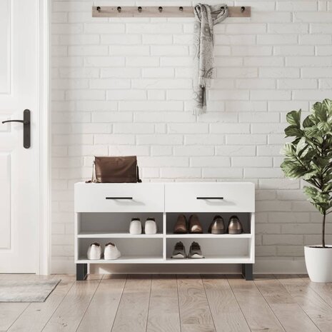 Schoenenbank 102x35x55 cm bewerkt hout wit 1