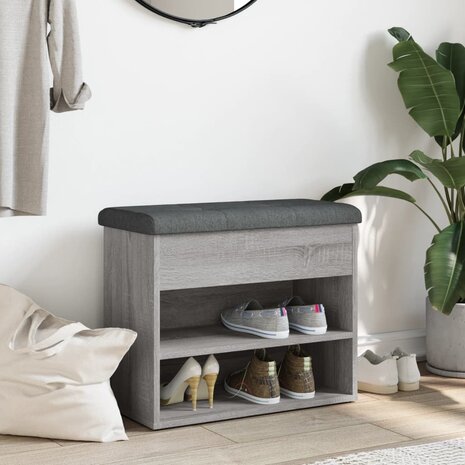 Schoenenbankje 62x32x50 cm bewerkt hout grijs sonoma 3