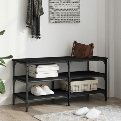 Schoenenbank 100x38,5x49 cm bewerkt hout zwart 3