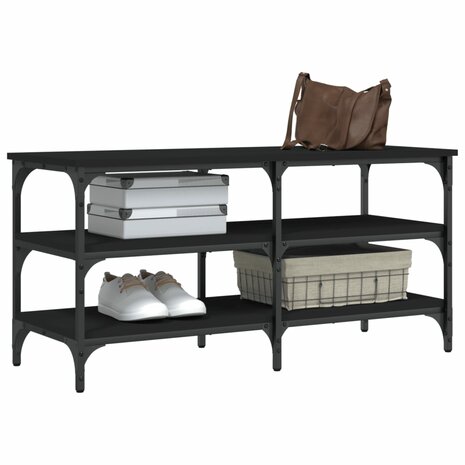 Schoenenbank 100x38,5x49 cm bewerkt hout zwart 4