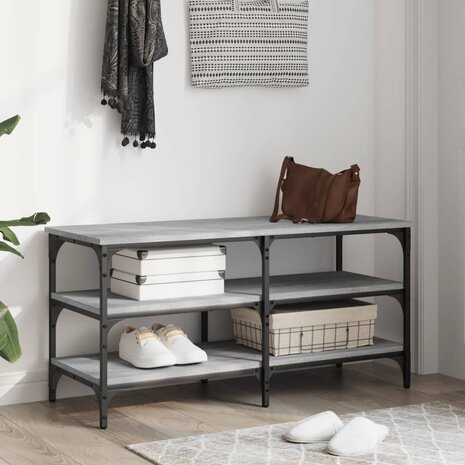 Schoenenbankje 100x38,5x49 cm bewerkt hout grijs sonoma 3