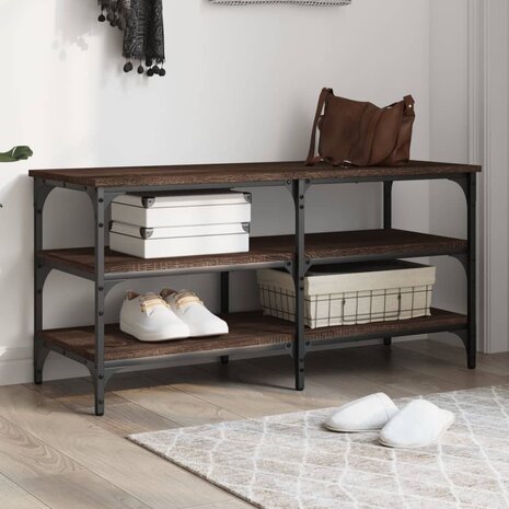 Schoenenbankje 100x38,5x49 cm bewerkt hout bruin eikenkleur 1