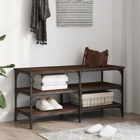 Schoenenbankje 100x38,5x49 cm bewerkt hout bruin eikenkleur 3