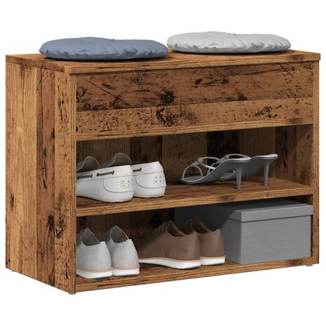 Schoenenbank 60x30x45 cm bewerkt hout oud houtkleurig 1