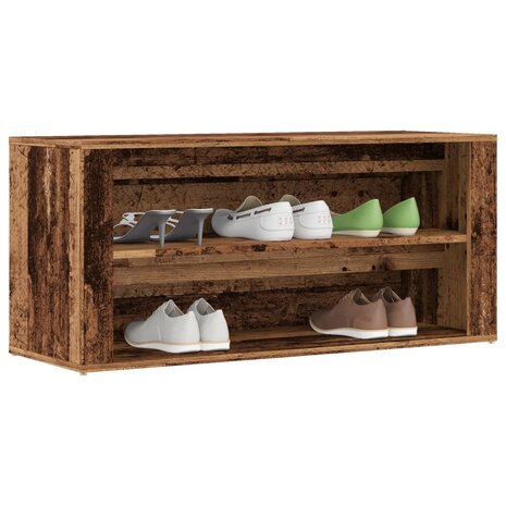 Schoenenbank 100x35x45 cm bewerkt hout oud houtkleurig 1