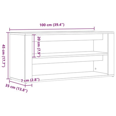 Schoenenbank 100x35x45 cm bewerkt hout oud houtkleurig 9