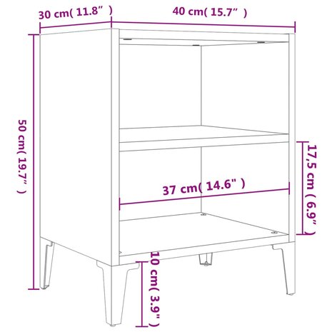 Nachtkastje met metalen poten 40x30x50 cm grijs sonoma eiken 6