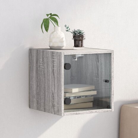 Nachtkastje met glazen deur 35x37x35 cm grijs sonoma eikenkleur 1