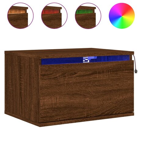 Nachtkastje met LED&apos;s wandgemonteerd bruin eikenkleur 2