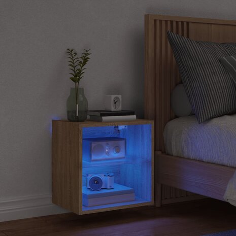 Nachtkastje met LED&apos;s wandgemonteerd sonoma eikenkleurig 3
