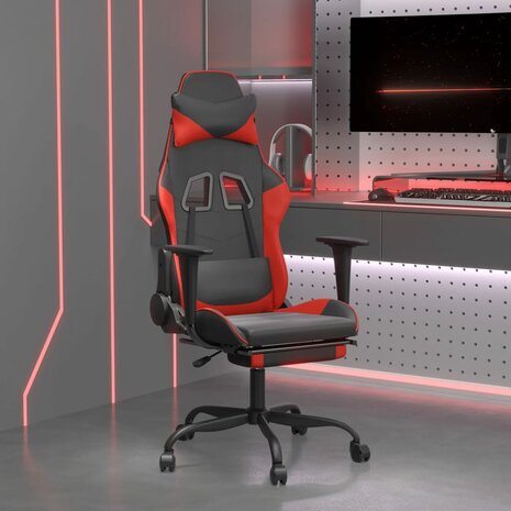 Gamestoel met voetensteun kunstleer zwart en rood 1