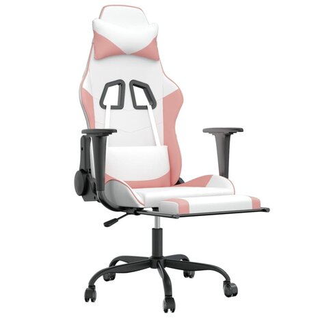 Gamestoel met voetensteun kunstleer wit en roze 6