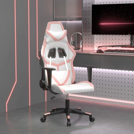 Gamestoel kunstleer wit en roze 1