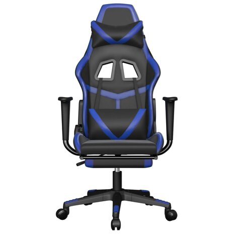 Gamestoel met voetensteun kunstleer zwart en blauw 3