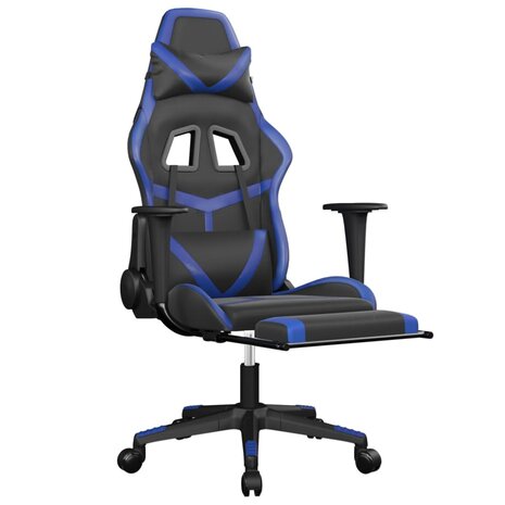 Gamestoel met voetensteun kunstleer zwart en blauw 6