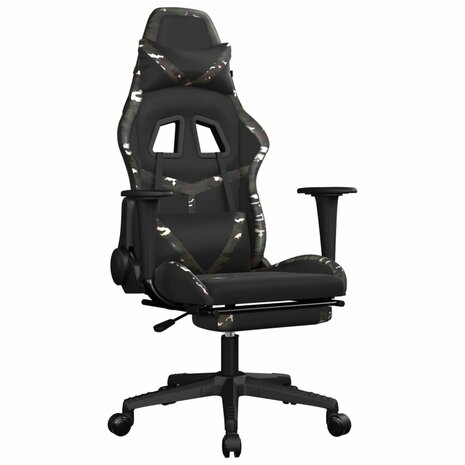 Gamestoel met voetensteun kunstleer zwart en camouflage 2