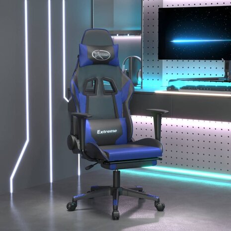 Gamestoel met voetensteun kunstleer zwart en blauw 1