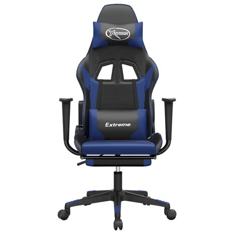 Gamestoel met voetensteun kunstleer zwart en blauw 3