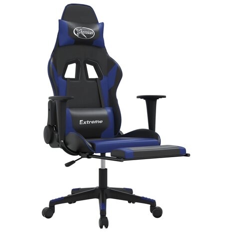 Gamestoel met voetensteun kunstleer zwart en blauw 6