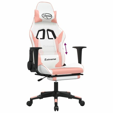 Gamestoel met voetensteun kunstleer wit en roze 8