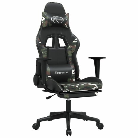 Gamestoel met voetensteun kunstleer zwart en camouflage 2