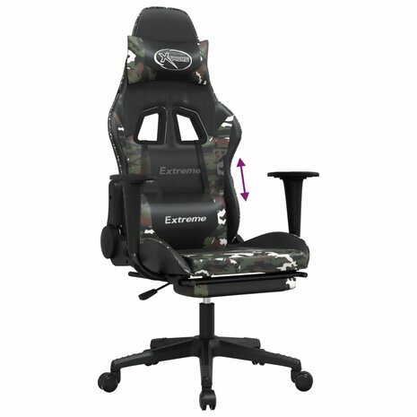 Gamestoel met voetensteun kunstleer zwart en camouflage 8