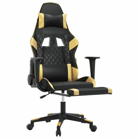 Gamestoel met voetensteun kunstleer zwart en goudkleurig 6