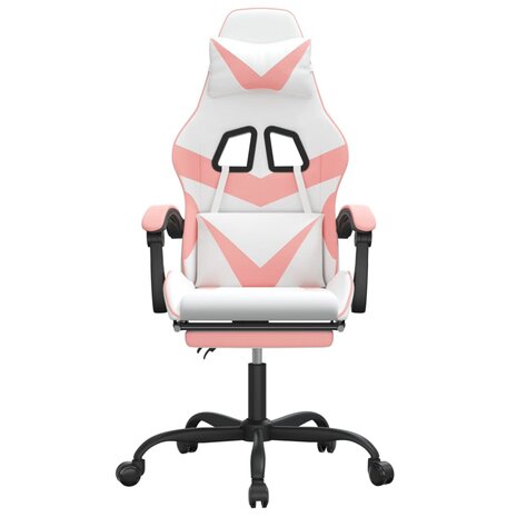 Gamestoel met voetensteun kunstleer wit en roze 3