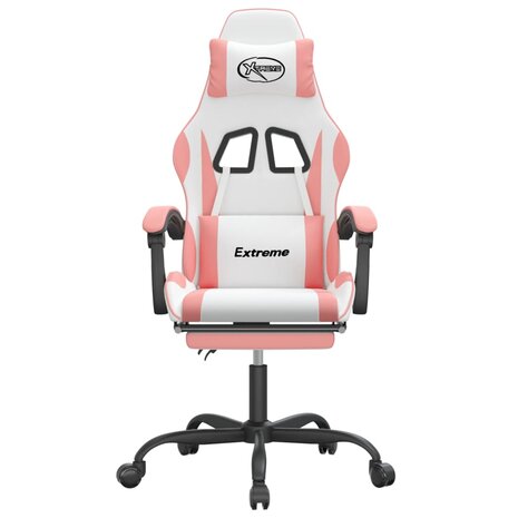 Gamestoel met voetensteun kunstleer wit en roze 3