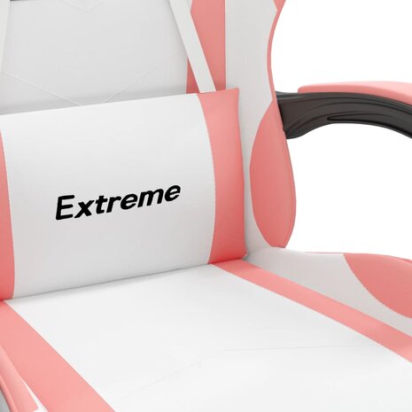 Gamestoel met voetensteun kunstleer wit en roze 9