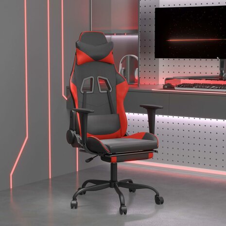 Massage gamestoel met voetensteun kunstleer zwart en rood 1