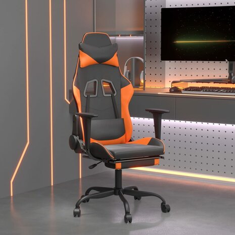 Massage gamestoel met voetensteun kunstleer zwart en oranje 1