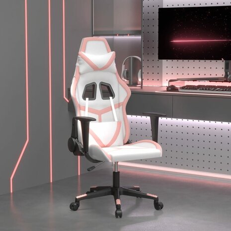 Massage gamestoel kunstleer wit en roze 1