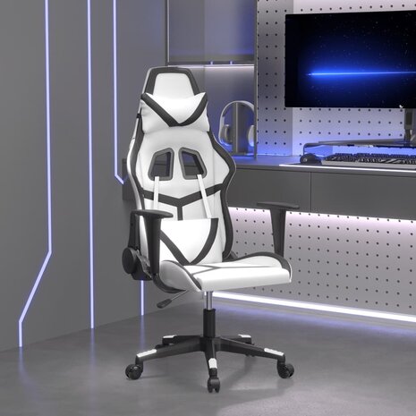 Massage gamestoel kunstleer wit en zwart 1