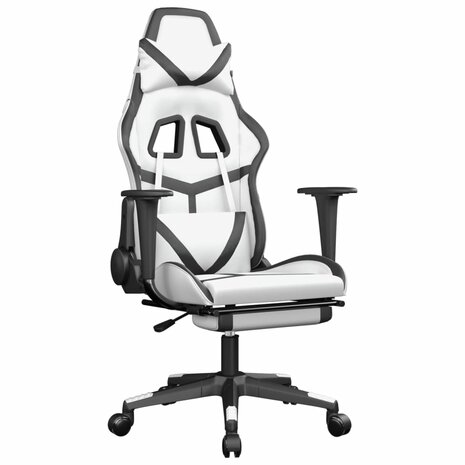 Massage gamestoel met voetensteun kunstleer wit en zwart 2