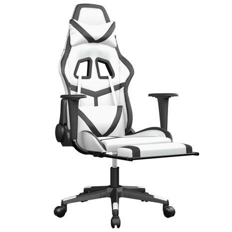 Massage gamestoel met voetensteun kunstleer wit en zwart 3