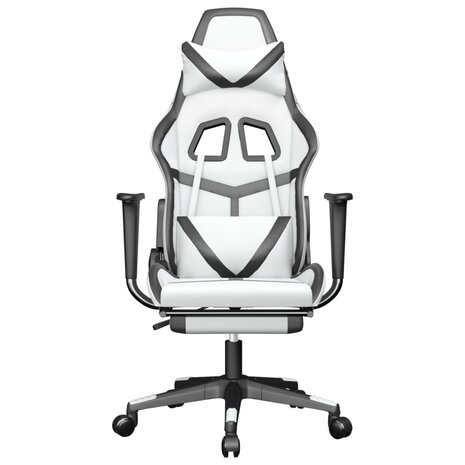 Massage gamestoel met voetensteun kunstleer wit en zwart 4